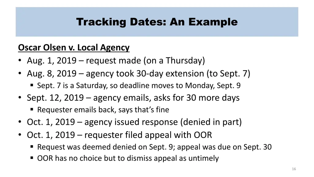 tracking dates an example
