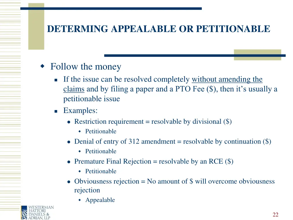 determing appealable or petitionable
