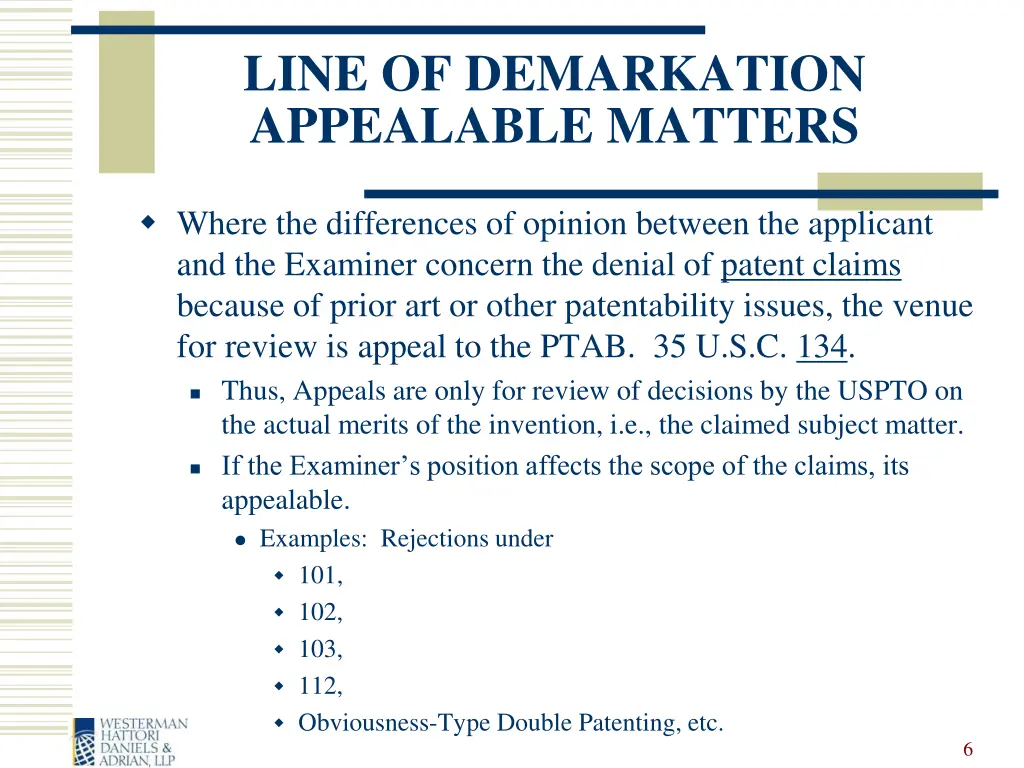 line of demarkation appealable matters
