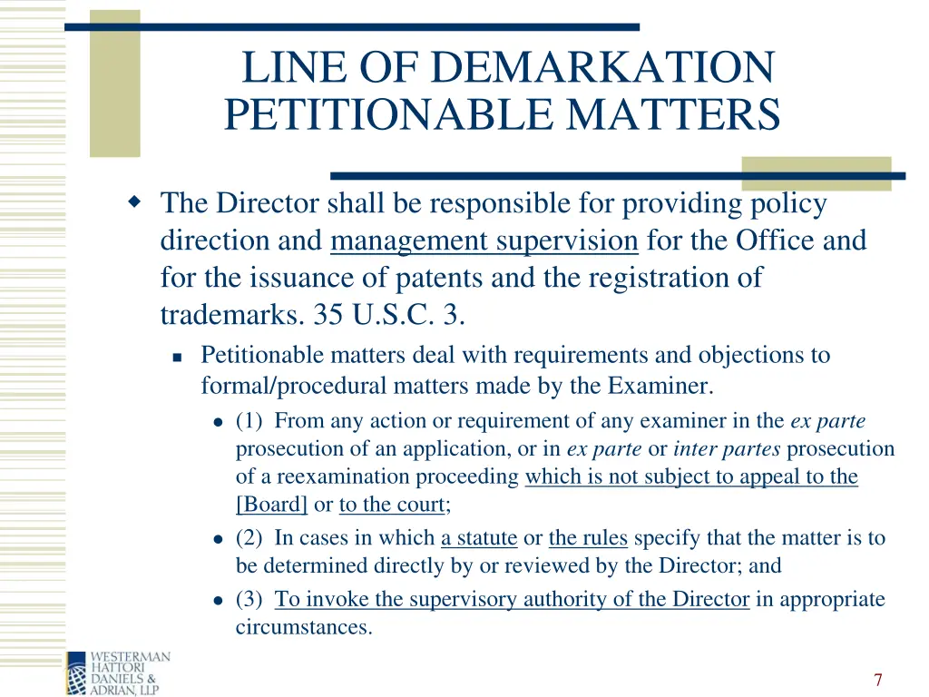 line of demarkation petitionable matters