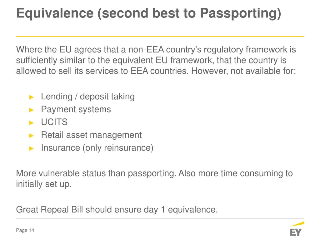 equivalence second best to passporting