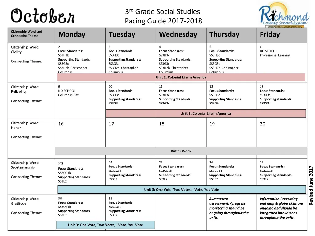 3 rd grade social studies pacing guide 2017 2018 1