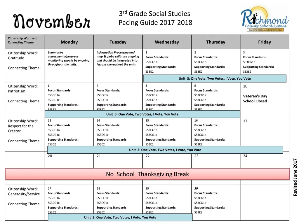 3 rd grade social studies pacing guide 2017 2018 2