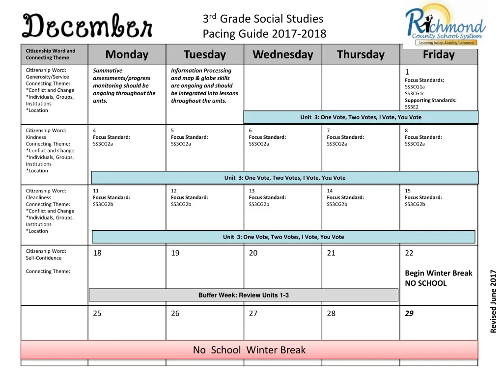 3 rd grade social studies pacing guide 2017 2018 3