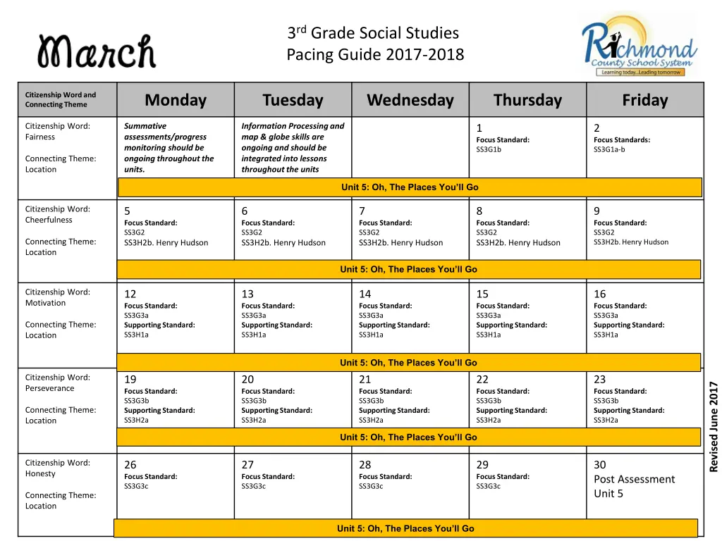 3 rd grade social studies pacing guide 2017 2018 6
