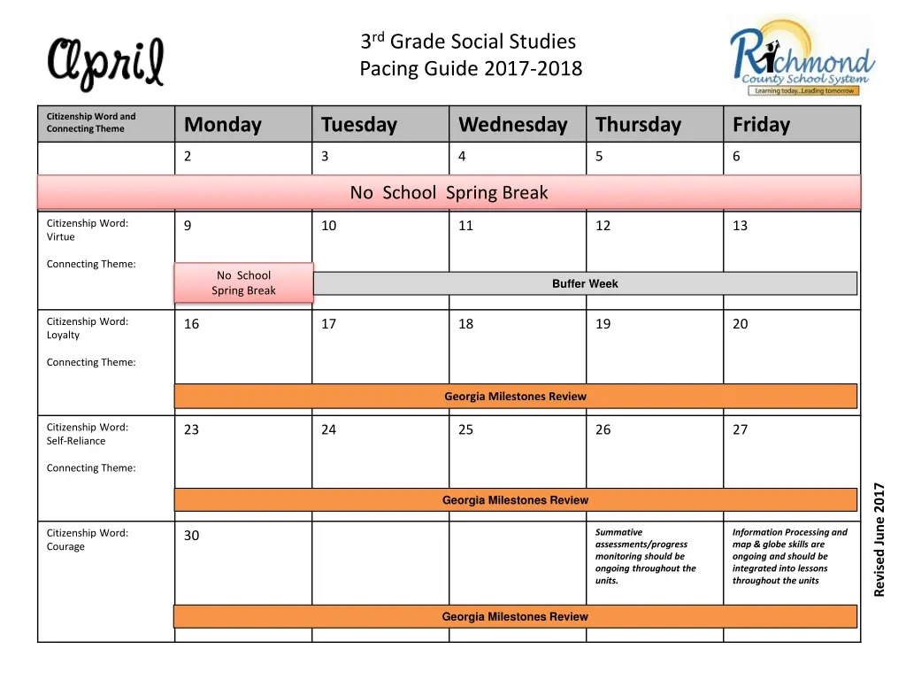 3 rd grade social studies pacing guide 2017 2018 7