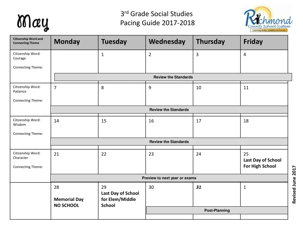 3 rd grade social studies pacing guide 2017 2018 8