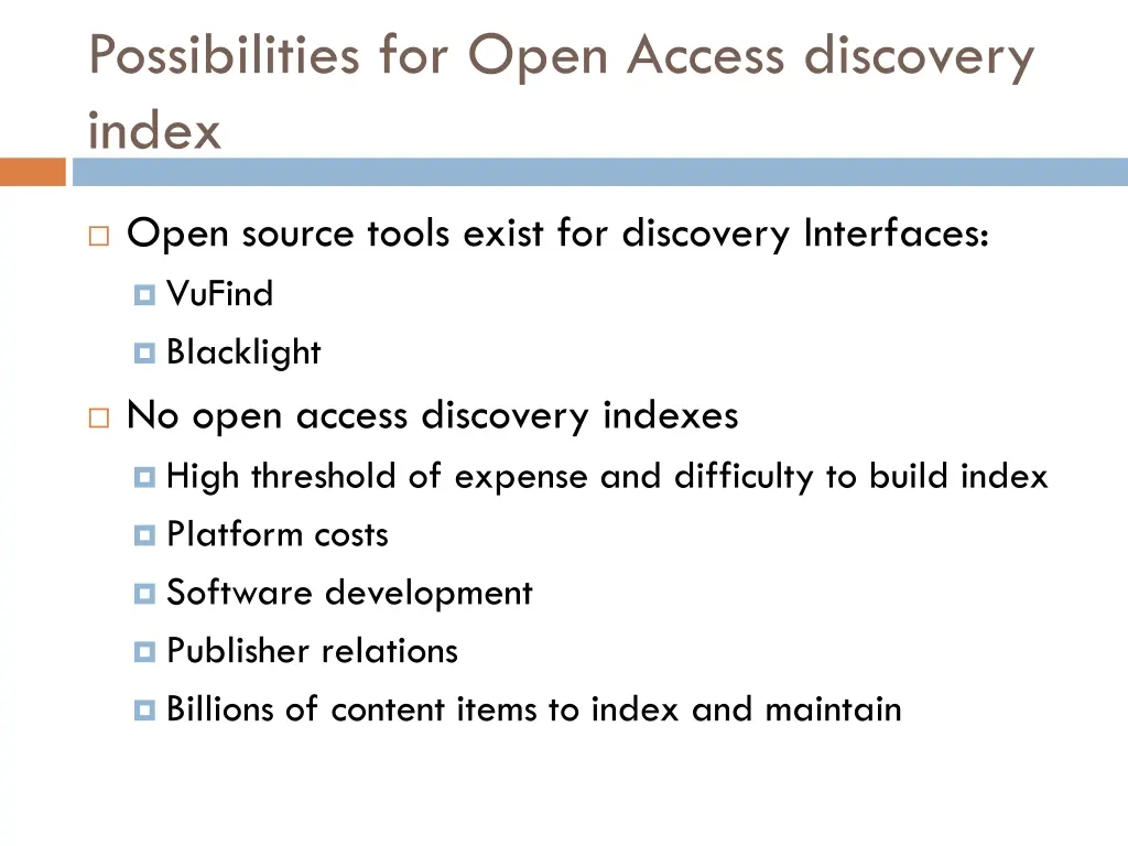 possibilities for open access discovery index