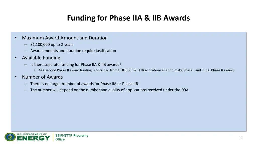 funding for phase iia iib awards