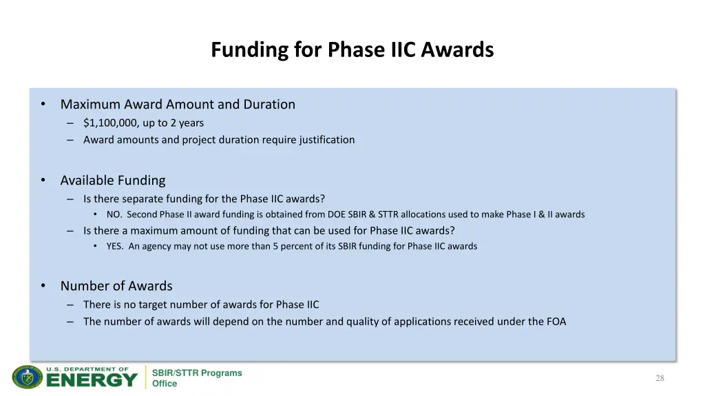 funding for phase iic awards