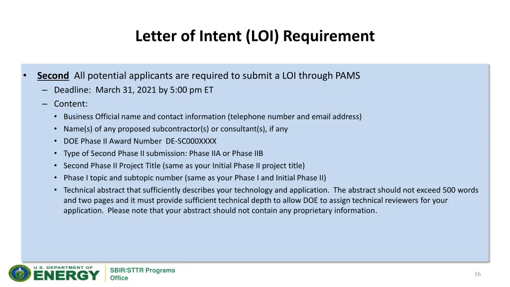 letter of intent loi requirement