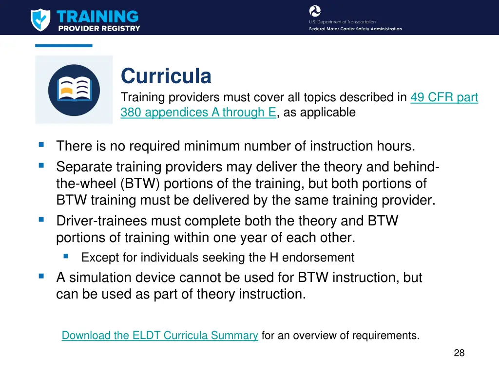 curricula training providers must cover