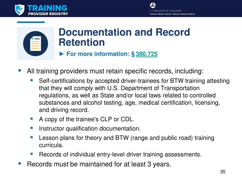 documentation and record retention for more