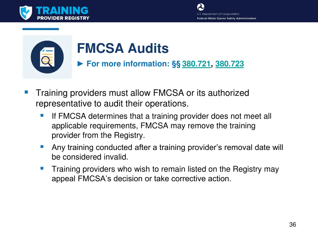 fmcsa audits for more information 380 721 380 723