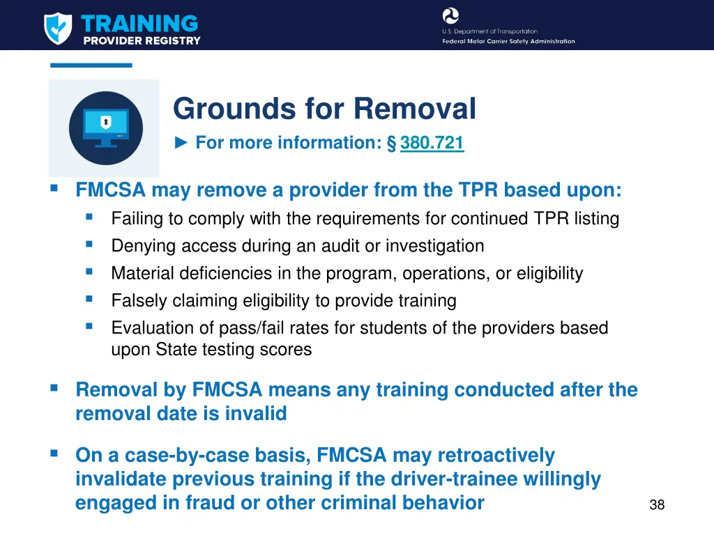 grounds for removal for more information 380 721