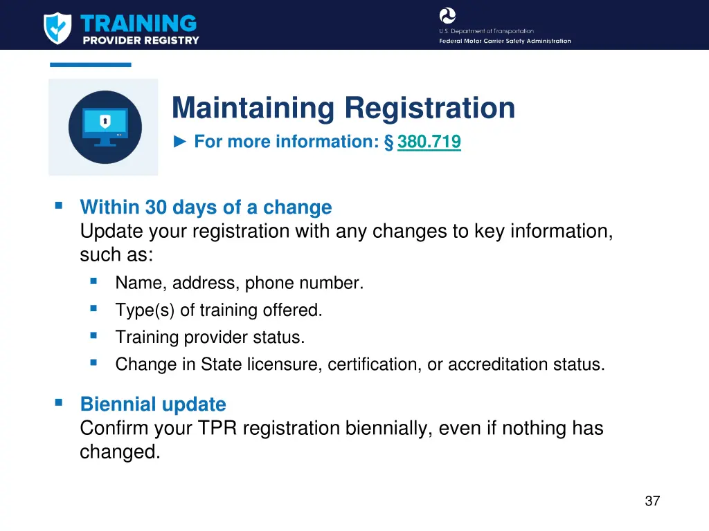maintaining registration for more information