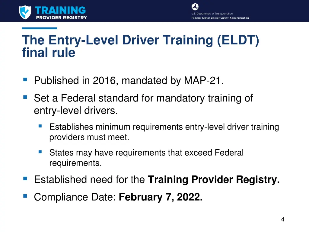 the entry level driver training eldt final rule