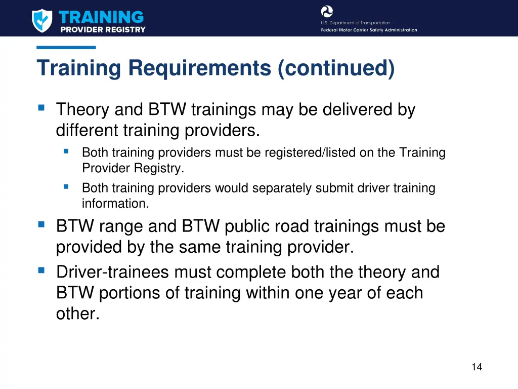 training requirements continued