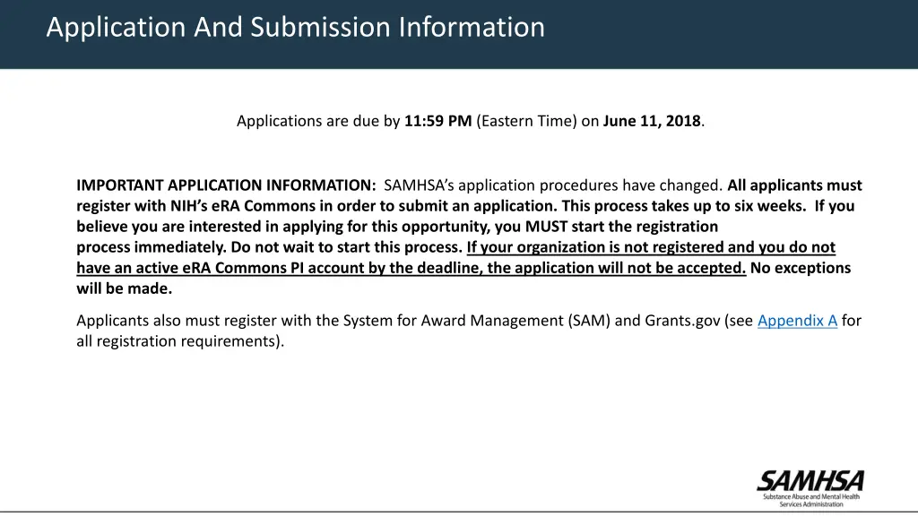 application and submission information