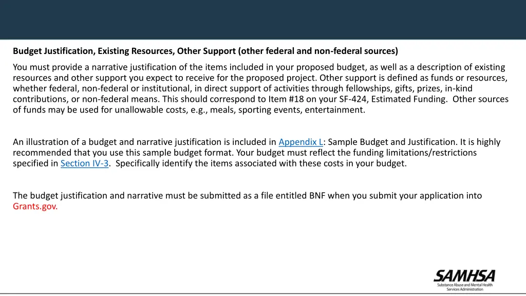 budget justification existing resources other