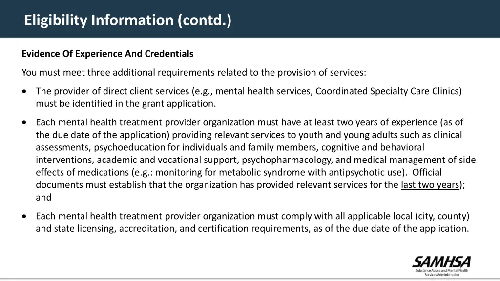 eligibility information contd