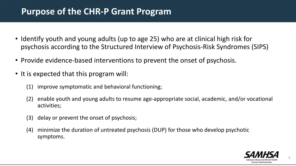 purpose of the chr p grant program