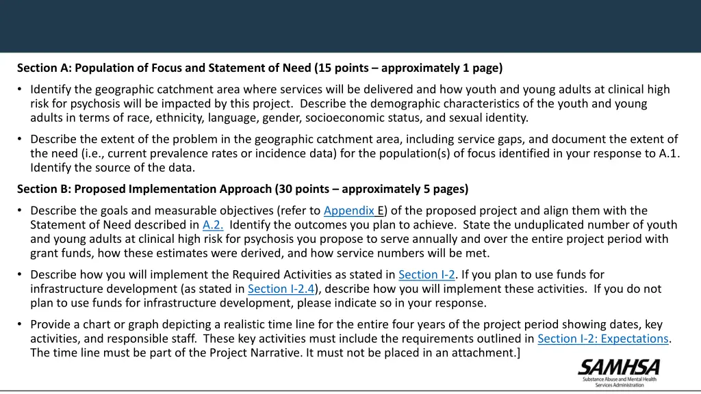 section a population of focus and statement