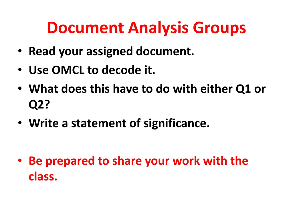 document analysis groups read your assigned