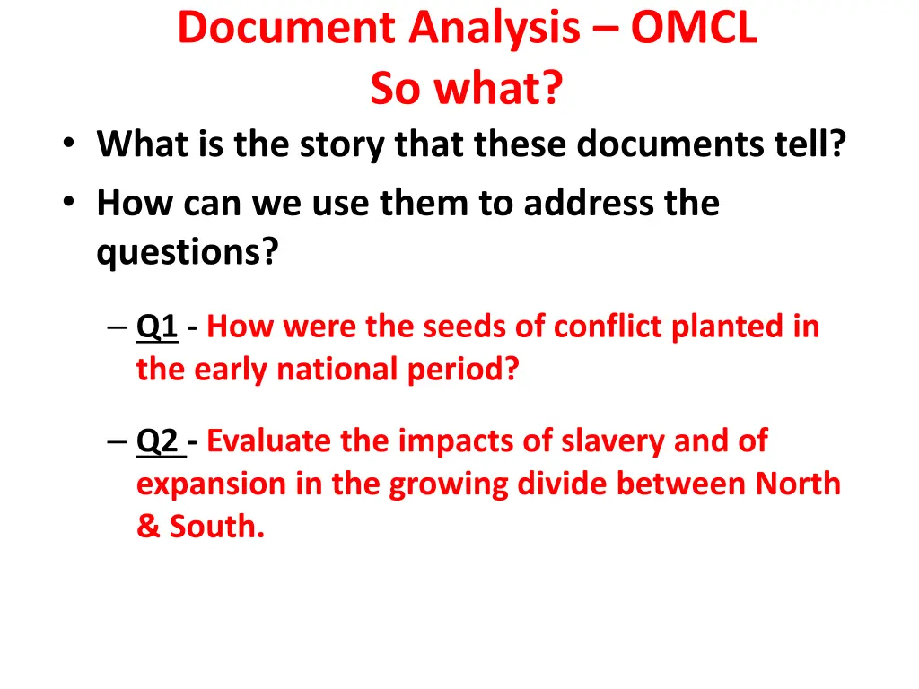 document analysis omcl so what what is the story