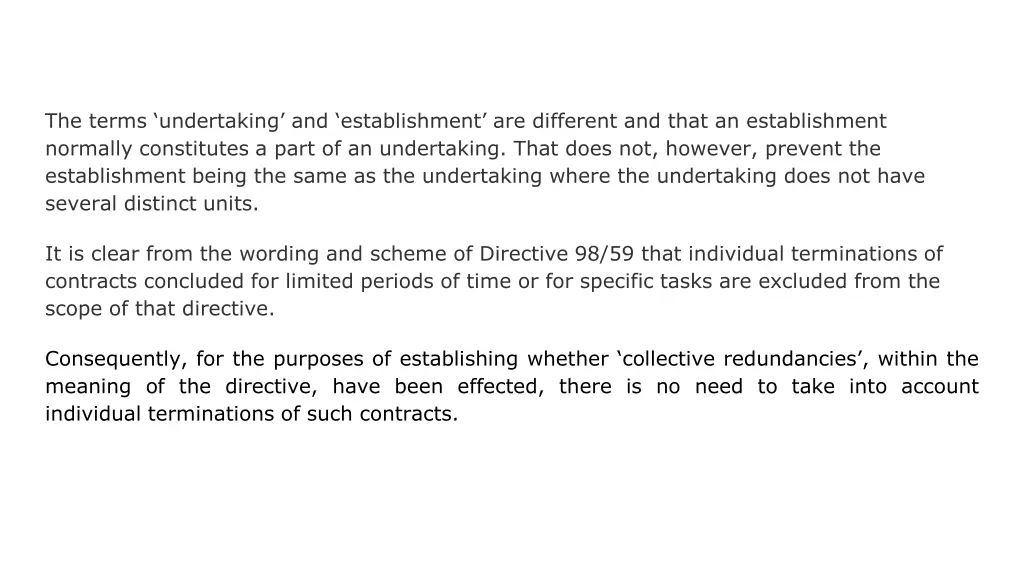 the terms undertaking and establishment