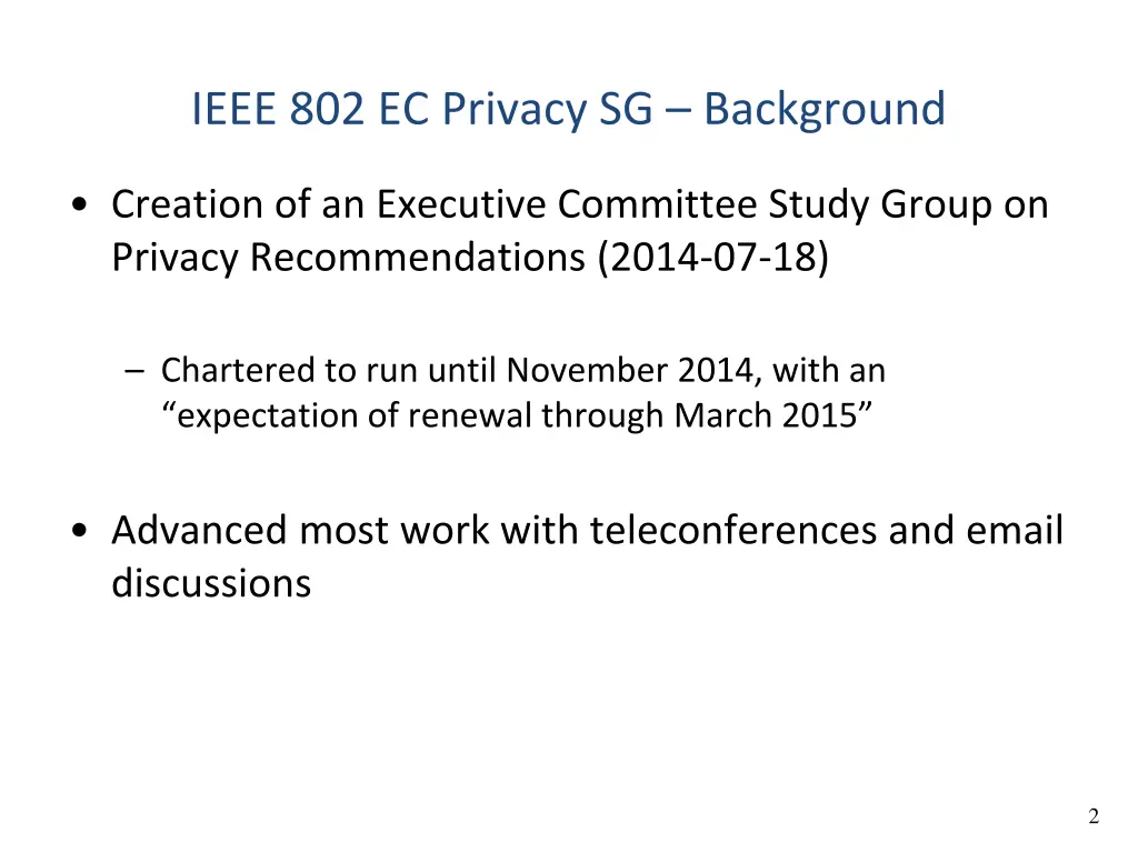 ieee 802 ec privacy sg background