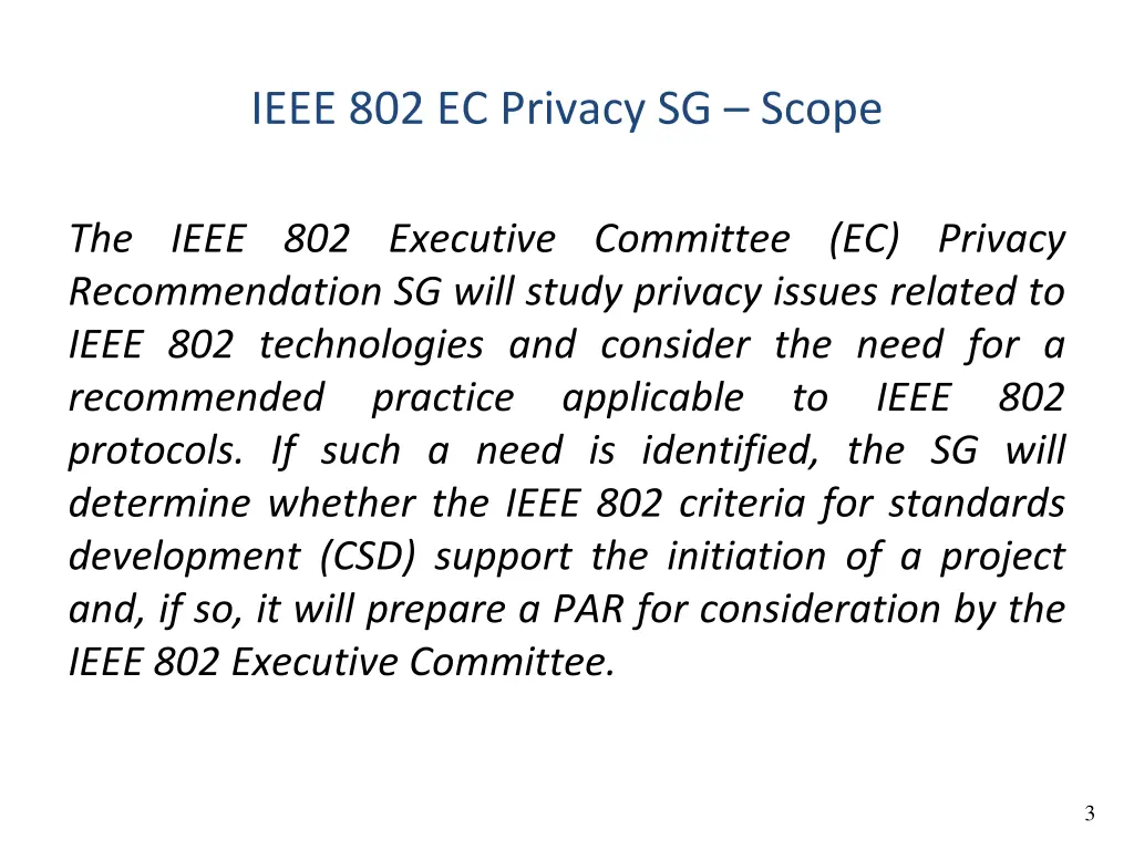 ieee 802 ec privacy sg scope