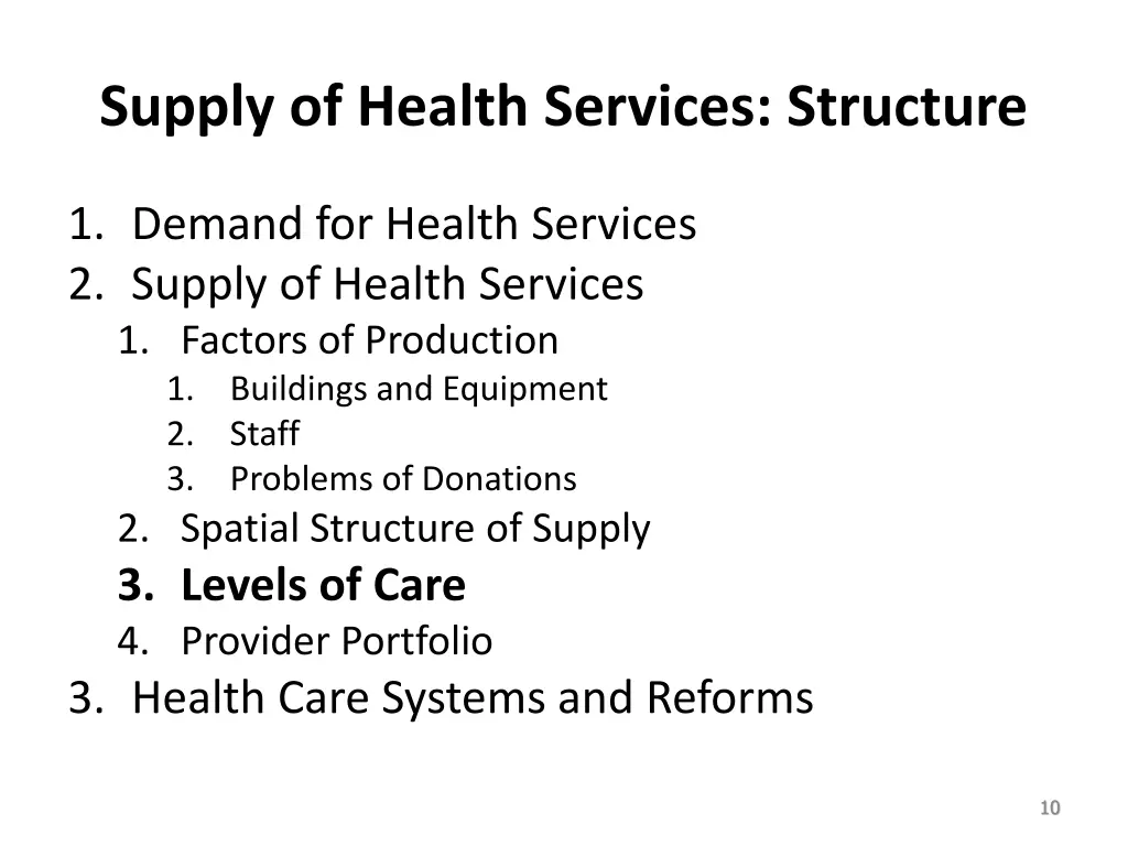 supply of health services structure 1