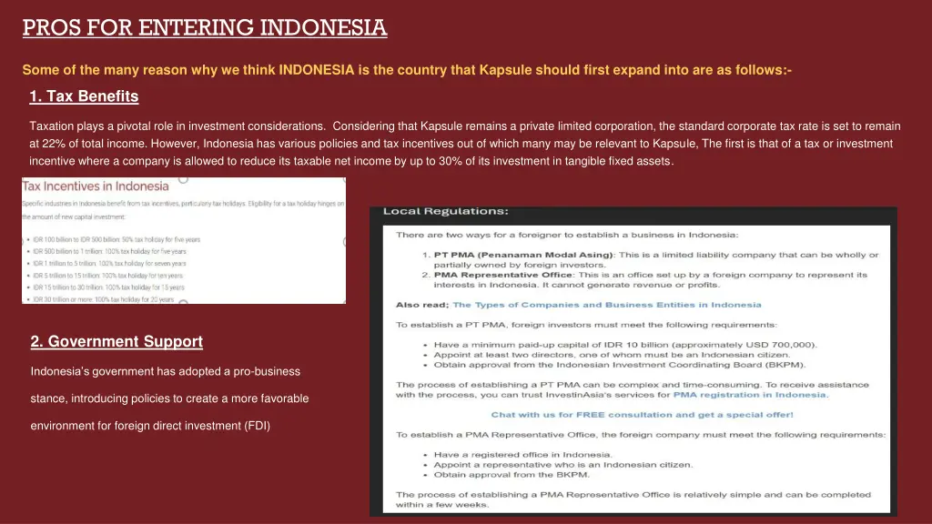pros for entering indonesia