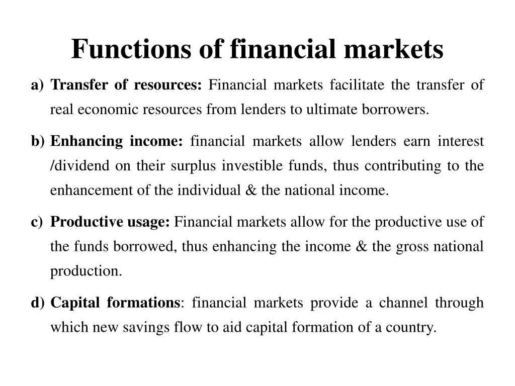 functions of financial markets