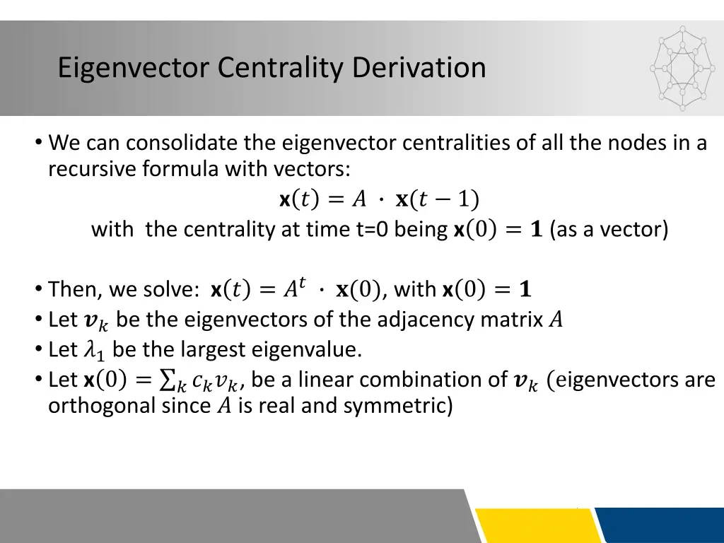 eigenvector centrality derivation