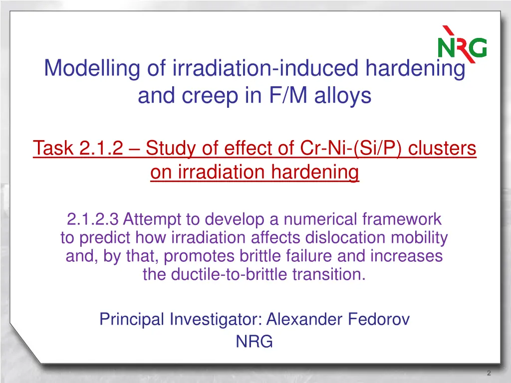 modelling of irradiation induced hardening
