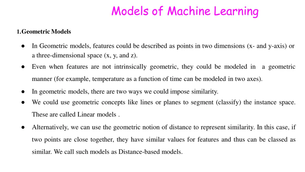 models of machine learning