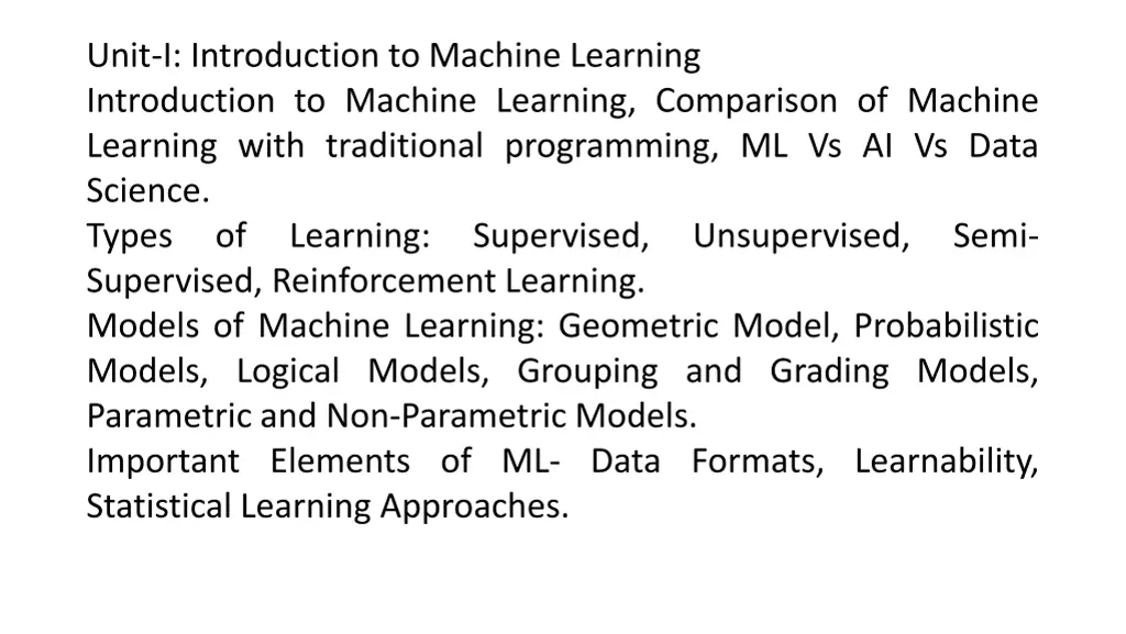 unit i introduction to machine learning
