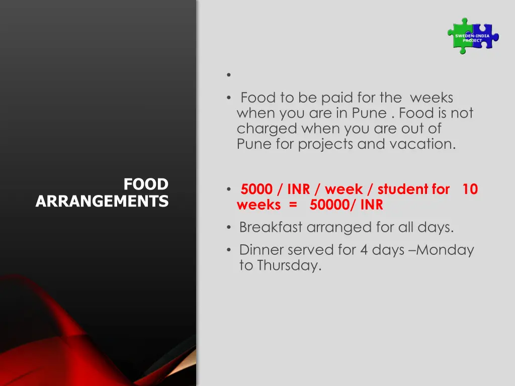 food to be paid for the weeks when