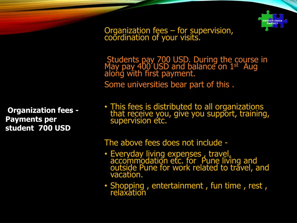 organization fees for supervision coordination