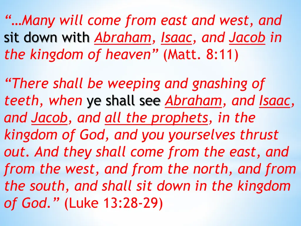 many will come from east and west and sit down