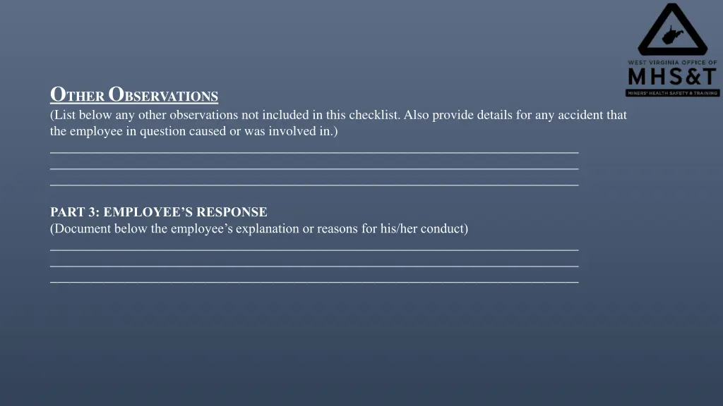 o ther o bservations list below any other