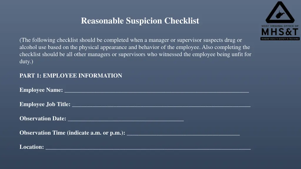 reasonable suspicion checklist