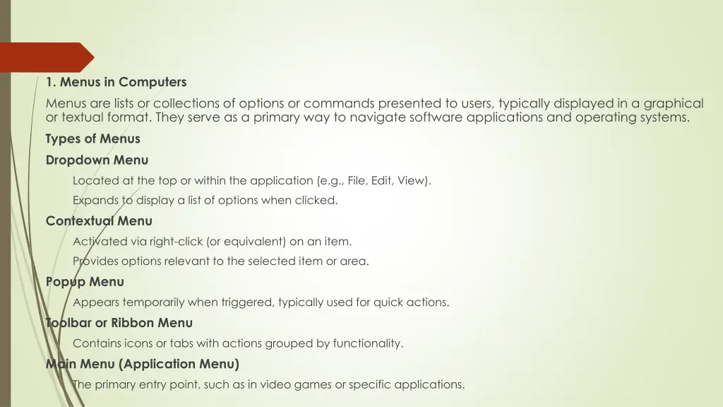 1 menus in computers menus are lists