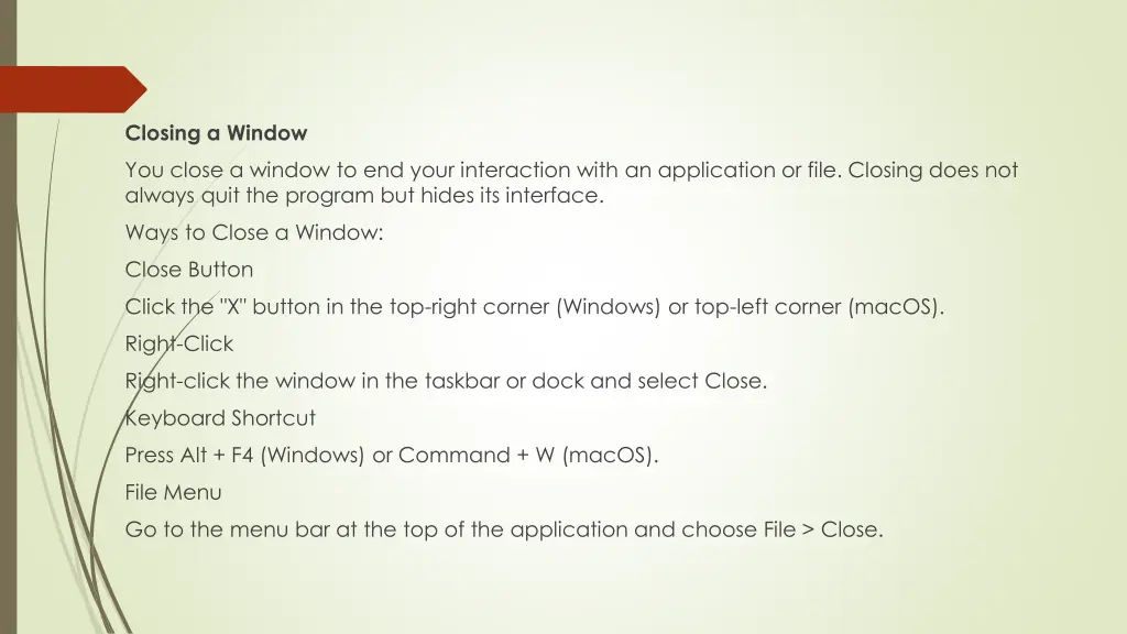 closing a window