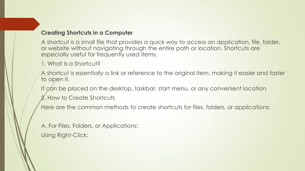 creating shortcuts in a computer a shortcut