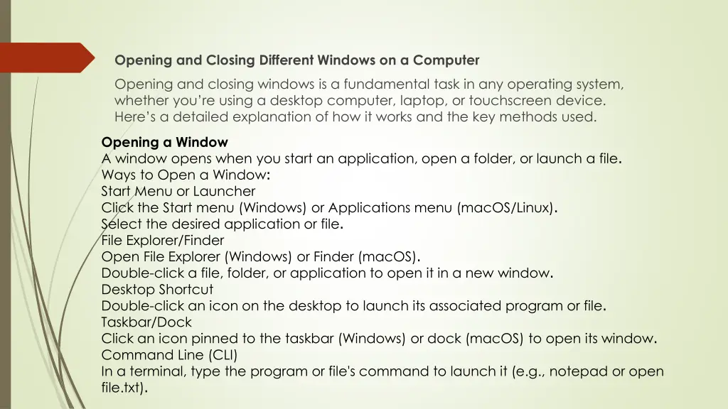 opening and closing different windows