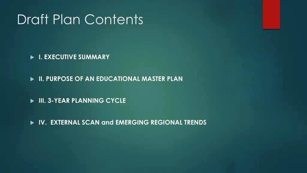 draft plan contents