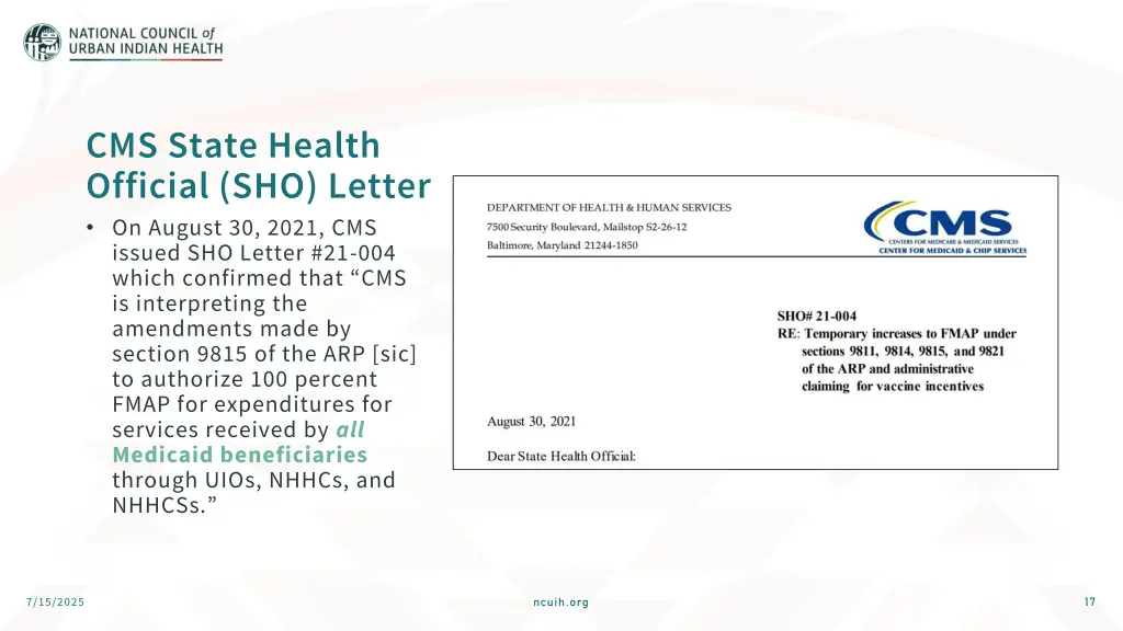 cms state health official sho letter on august